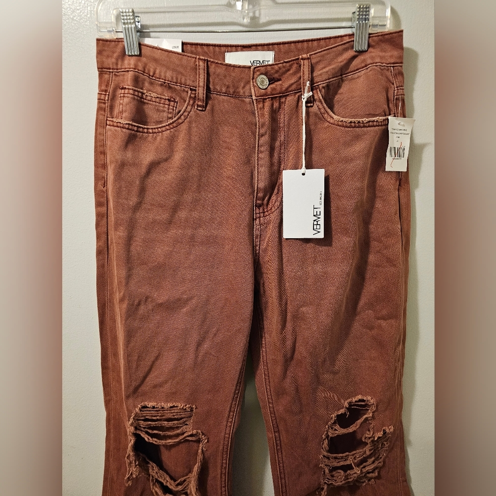 Vervet Leslie 90's Vintage Flare Distressed High Rise Jeans Pink Womens 27 NWT - Picture 2 of 14
